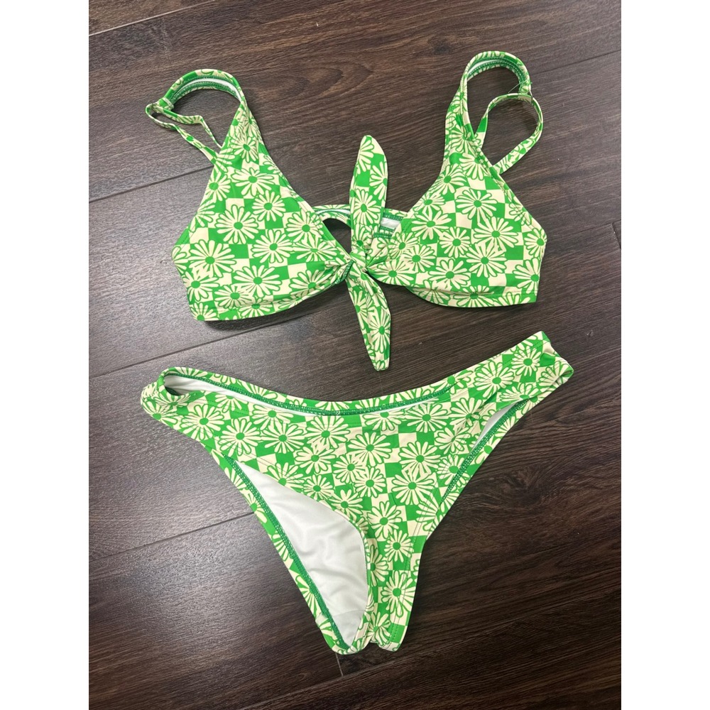 Urban Outfitters Out From Under Green Checkered Daisy Bikini Set - Size S